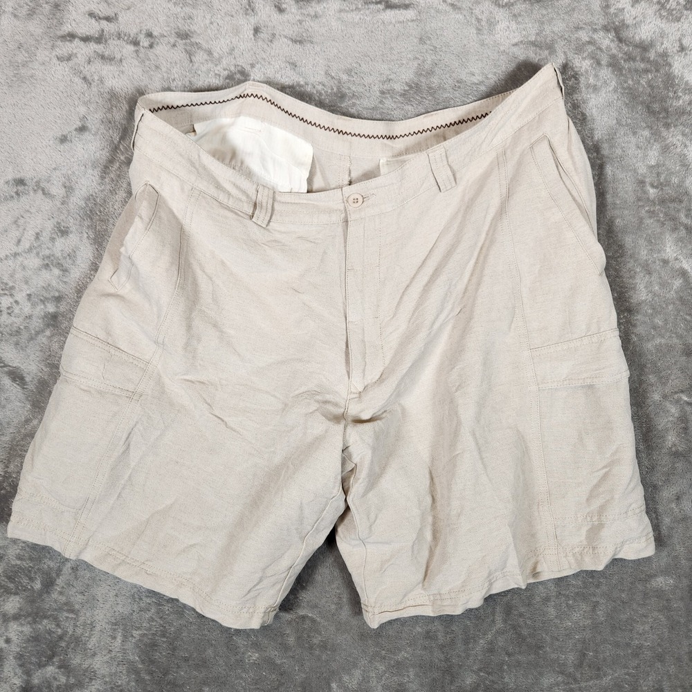 Cubavera‎ Cargo Shorts Men's 40X9 Khaki Beige Natural Linen Blend Pockets